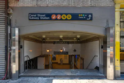 Green-globe entrance to a New York City subway station