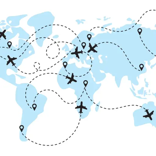 Global aviation route map showing international flight paths and disrupted corridors